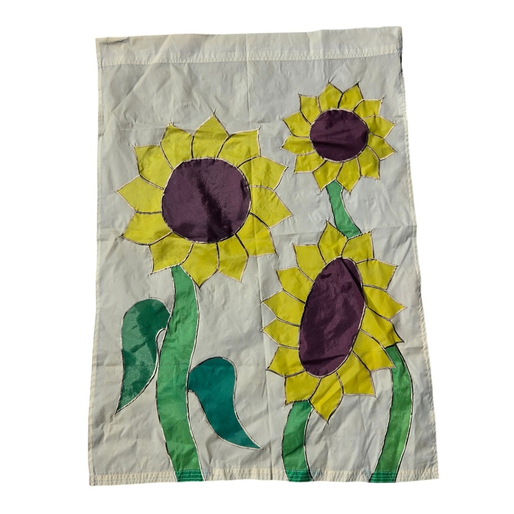Vintage Sunflower Applique Garden Flag 39x28 Inch Yellow Green Purple